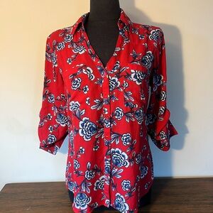 Express Red Floral Button Down Shirt